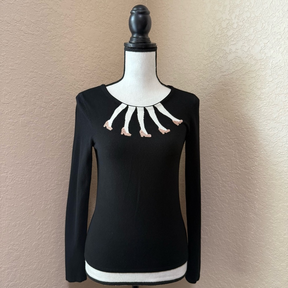 Alice + Olivia Intarsia Legs Crew Neck Sweater